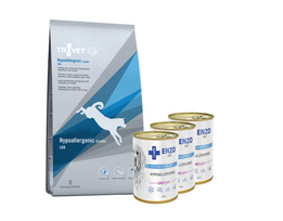 TROVET LRD Hypoallergenic - ėriena (šunims) 10kg + ENZO VET Hipoalerginė dieta su triušiena šunims 3x400g