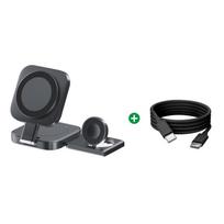 Sulankstomas 3 viename magnetinis belaidis įkrovimas, skirtas „Apple Magsafe“ įkroviklio stovui, skirtam „iPhone 15 Pro 14 13 12 iWatch Airpods 2 3“ įkrovikliui juoda