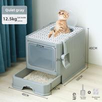 Extra Large Folding Enclosed Cat Litter Box with Deodorizer and Splash-Proof Design Includes Deodorizing Pack + Cat Litter Scoop ramios pilkos spalvos