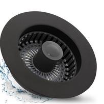 3-in-1 virtuvinio kriauklės kamštis, iššokantis virtuvinio kriauklės kanalizacijos filtras, su papildomu krepšelio filtru JAV standartinio 3-1/2 colio virtuvinio kriauklės kanalizacijos kamščio rinkiniui, Pack of 1 juoda