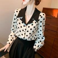 Moterų taškuotas šifono marškinys Madingi ir stilingi moteriški marškiniai Elegantiškas viršus 3XL white