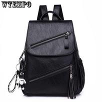 Naujos mados moteriška odinė kuprinė moterims, vientisos spalvos krepšys, moteriškos minkštos kuprinės, Mochilas 36cm*25cm*15cm juoda