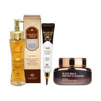 Eshumi Black Snail Cream + Gold Eye Cream + Gold Essence 3 dalių odos priežiūros rinkinys - nuo raukšlių ir drėkinimas beige