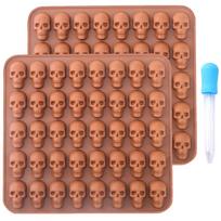 Skull Gummy Candy Molds Silicone 40 Cavity Skull Mold Dropper Chocolate Fondant Candy Biscuits Cookie Jelly Dog Treats Ice brown