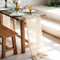 Kūdikių mėlyna marlės stalo takelis 4 vnt. Vintažinis kaimiškas marlės stalo takelis Boho dekoracija Šv. Patriko dienai Velykoms Vestuvėms 4pcs 90X180cm smėlis