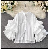 Stylish Shirt Women's Multi-layer Ruffle Edge Horn Sleeve Loose Versatile Small Stand-up Collar M balta