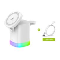 4 viename magnetinis belaidis įkroviklis su RGB apšvietimu, skirtas iPhone 12/13/14 Pro/airpods Pro/iwatch, integruotas belaidis įkrovimas as picture balta