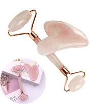 Jade volelis (Jade Roller) su gua sha pagamintas iš rožinio kvarco