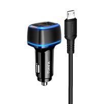 KAKU automobilinis įkroviklis KSC-528 Shengyu – 2xUSB – 2,8A su USB į Micro USB juodos spalvos