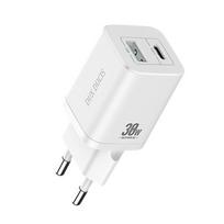 Laidinis įkroviklis Dux Ducis C80 Super Si – USB + Type C – PD 30W QC 3.0 18W 3A baltos spalvos