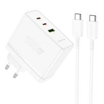 Borofone Laidinis įkroviklis BN11 Imperial – USB + 2xType C – QC 3.0 PD 100W su Type C į Type C kabeliu baltos spalvos