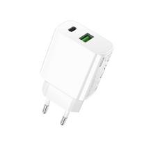 Rock Laidinis įkroviklis T43  – USB + Type C – QC 3.0 PD 20W 3A baltos spalvos