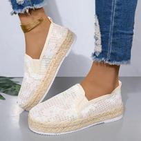 Lino rytietiški retro kvėpuojantys mokasinai dirbtinių perlų detalė espadrilės plokščiapadžiai paprasti tinklelio drobės moteriški batai 36 balta