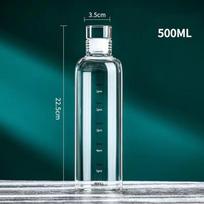 500/750/1000ml Stiklinė sportinė vandens gertuvė su laiko skale Nešiojamas vandens indas Sandarus vyno gaminimo butelis Lauko vandens butelis