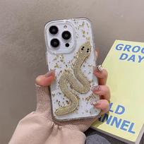 Lašeliniai Klijai Skaidrus 3D Deimantas Auksinė Gyvatė Bling Aukso Folijos Dėklas iPhone 16 15 14 Plus 13 12 11 Pro Max Blizgučiai Cirkonio Dangtelis iPhone 16 Pro Max