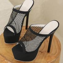 Size 35-42 Platform Slippers For Women Fashion Breathable Mesh Peep Toe Extreme High Heels Sandals Summer Shoes Lady Pumps 35 juoda