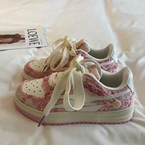 New Ladies Trend Sneakers Women Vulcanized Shoes Platform Spring Lace Up Flats Shoes Sports Female Casual Sneakers Tennis Shoes 36 rožinė