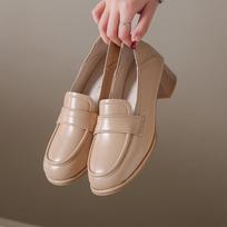 British Style Loafer Shoes Women 2024 Spring New Japanese Retro Small Leather Shoes Round Head Square Heel Single Shoes 34 abrikosas