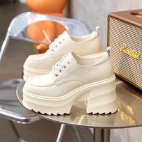 Women Platform Square Heels Leather  Lace-up Oxford Women Party Role Play Uniform Dress Shoes Woman Fashion High Heels 34 white