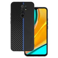 Tel Protect CARBON dėklas skirtas Xiaomi Redmi 9 juodos spalvos with mėlynos spalvos stripe