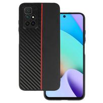 Tel Protect CARBON dėklas skirtas Xiaomi Redmi 10 juodos spalvos with red stripe