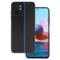 Tel Protect CARBON dėklas skirtas Xiaomi Redmi Note 10/Note 10S/Poco M5S juodos spalvos with mėlynos spalvos stripe