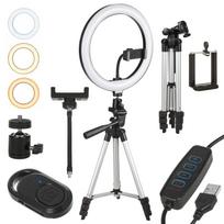 Maclean MCE610 10" 12W LED Ring Light With Tripod Stand and Bluetooth Shutter 3 Colours 10 brightness levels Smartphone Holder