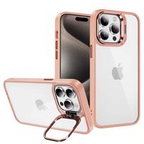 Tel Protect Kickstand dėklas + apsauginis stiklas kamerai (lens) skirtas Apple iPhone 12 Pro Max light rožinės spalvos