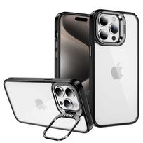Tel Protect Kickstand dėklas + apsauginis stiklas kamerai (lens) skirtas Apple iPhone 15 Plus juodos spalvos