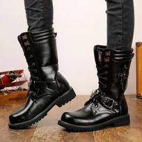 Vyriški Madingi Motociklininkų Batai Vidutinio Blauzdos Kvėpuojantys Koviniai Batai Gotikiniai Diržiniai Punk Batai Vyriški Sportbačiai Aukštakulniai Laisvalaikio Batai 44 juoda