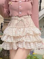 Lolita Bow Mini Skirt for Women Sweet Cute Ruffled Cake Skirt Lace Elastic Waist Casual Japanese Style Clothing S
