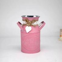 Sodo augalai Geležinis kibiras Namų dekoracija Vazonai Kompozicija Rankdarbiai Kaimiškas stilius Vintažinis Shabby Chic Gėlių vaza Stalui Dovana rožinė