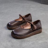 Johnature Minkštu padu natūralios odos Retro plokščiapadžiai patogūs lengvi moteriški batai kasdieniam dėvėjimui 37 chaki