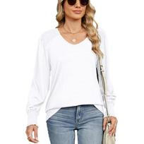 Women's Loose V-neck Lantern Sleeves Loose Pleated T-shirt for Autumn Winter T-Shirts Women’s S balta