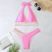 Moteriškas bikinis Seksualus maudymosi kostiumėlis aukštu juosmeniu Paplūdimio maudymosi kostiumėlis Moteriškas vasaros maudymosi kostiumėlis S rožinė