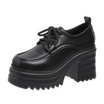 Women's Thick-Soled British Style Loafers: Solid Color Platform Leather Shoes for Autumn and Winter 40 juoda