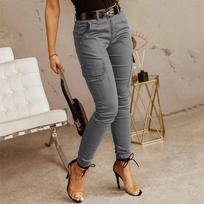 Moteriški kasdieniai darbo slim fit aptempti kargo kelnės aktyvaus kirpimo plačių klešnių ilgos kelnės su kišenėmis S smėlis