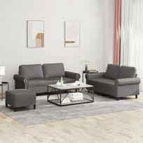 Sofa Sofos komplektas su pagalvėlėmis, 3 dalių, pilkas, dirbtinė oda