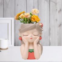 Krūtinės formos vaza Indoor augalų vazonas Dekoracija Figūrėlė Gėlių mergaitės formos vazonėlis Biurui Balkonui 15cmx11.5cmx18cm beige