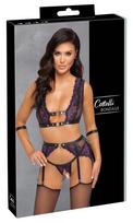 Cottelli Bondage violetinis nėriniuotas apatinio trikotažo komplektas su rankų antrankiais M