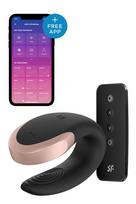 Pora vibratorius su programėle ir pultimi juodas - SATISFYER DOUBLE LOVE