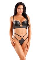 WETLOOK LONGLINE UNDERWIRE BRA & G-STRING PANTY, S/M