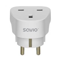Universalus kelioninis adapteris, UK lizdas į EU kištuką, SAVIO AP-02, baltas, įžemintas, 3250W, kompaktiškas dydis