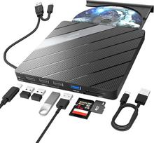 "Alxum" išorinis DVD įrenginys nešiojamiesiems kompiuteriams CD/DVD įrenginys su SD ir TF kortelių skaitytuvu ir USB 2.0 USB 3.0 prievadais, CD įrenginio išorinis USB ir USB C jungtis nešiojamiesiems kompiuteriams, staliniams kompiuteriams, "MacBook", "Wi