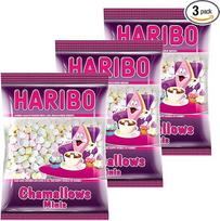 "Haribo Chamallows Minis" 3 vnt. rinkinys, putų cukrus, zefyrai, pelės riebalai, 3 maišeliai po 200 g