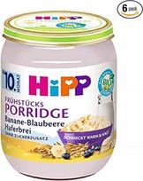 "HiPP" ekologiška pusryčių košė, bananų ir mėlynių košė, be pridėtinio cukraus, 6 x 160 g