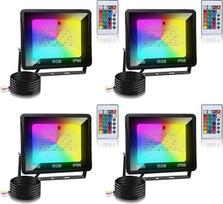 "Joparri" 4 x 50 W RGB LED prožektorius su nuotolinio valdymo pulteliu, 16 spalvų, 4 režimai, IP66 vandeniui atsparus, spalvotas reguliuojamas prožektorius su atminties funkcija, RGB LED prožektorius terasoms, verandų apšvietimui