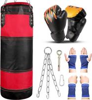 "Odoland Punch Bag" rinkinys vaikams ir paaugliams, "7-in-1" dėžutės rinkinys su 2 pėdų smūgio maišu, neužpildytu, 6 oz bokso pirštinėmis, plienine grandine, karabino kabliuku, apsauginėmis juostomis, smėlio maišu, kikbokso, MMA, kovos