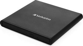 "Verbatim" išorinis plonas CD/DVD įrašymo įrenginys, USB 2.0, mobilus įrenginys, "Nero Burn & Archive" programinė įranga, išorinis DVD įrašymo įrenginys, išorinis CD įrašymo įrenginys, kompaktiškas dizainas, juodos spalvos