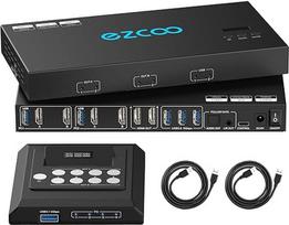4K@60Hz HDMI KVM jungiklis USB 3.0 2 monitoriai 2 kompiuterių EDID emuliatoriai, dviejų monitorių KVM jungiklis, skirtas 2 kompiuteriams dalytis 2 ekranais ir 4 USB 3.0 prievadais SPDIF L/R garso įrašais, 2 USB kabeliai ir valdiklis